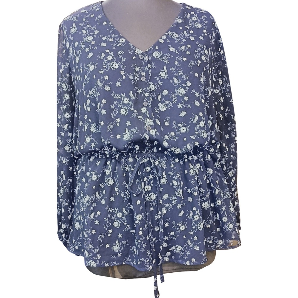 Lane Bryant blouse flowered long‎ sheer sleeves SKUW624
